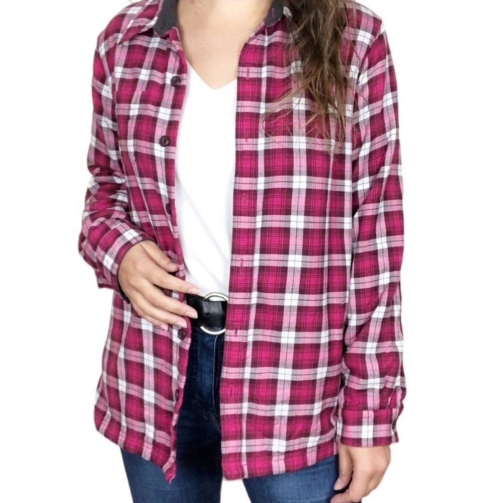 L.L. Bean Vintage pink plaid fleece lined Shacket